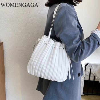

Solid Color PU Leather Bucket Bag Female Crossbody Bags For Women 2020 Summer Sweet High Capacity Shoulder Handbags W010