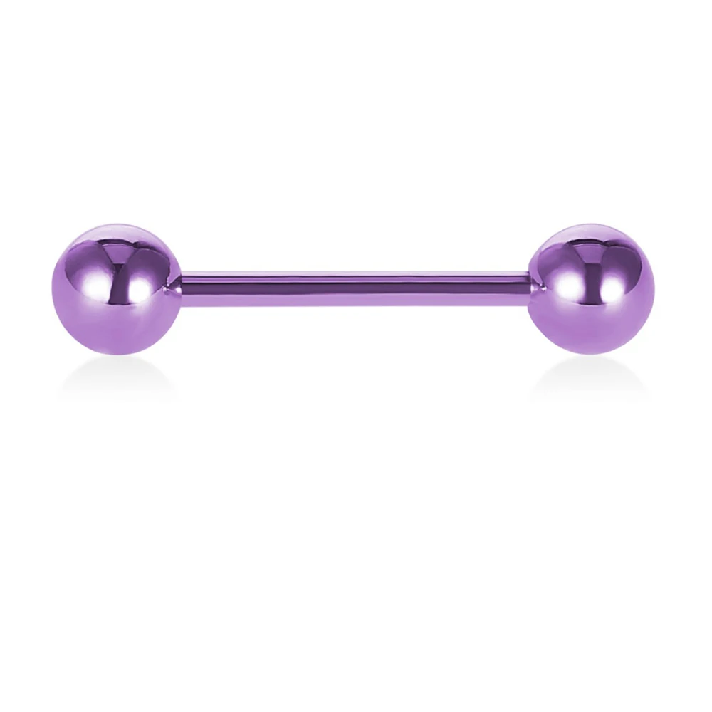 Purple Color 1 шт., 1,6 мм, 14 г, кольцо в стиле панк для женщин и девушек, нержавеющая сталь, пирсинг языка, прямые штанги, шарики, цветные украшения для тела - Окраска металла: Purple Color
