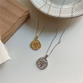 

RUIYI Real 925 Sterling Silver Women Vintage Style Handmade Lion Coin Pendant Necklace Make Old Distressed Chic Chokers Necklace