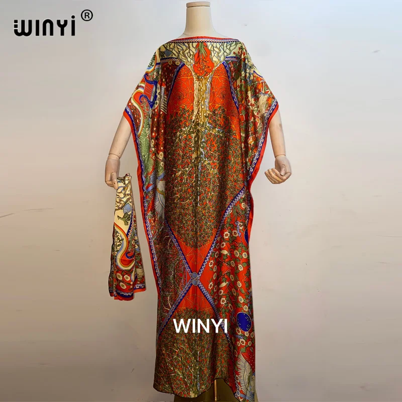 

free size new silk super size African Dashiki traditional Party Dress with Scarf for lady abayas العبايات silk maxi dress