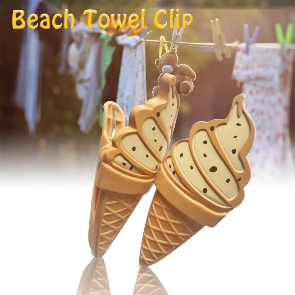 

1Pcs Ice Cream Shaped Plastic Beach Towel Clips Large Sun Bed Lounger Holder Pool Clothes Peg Quilt Clip Sock Clips Durable Clip