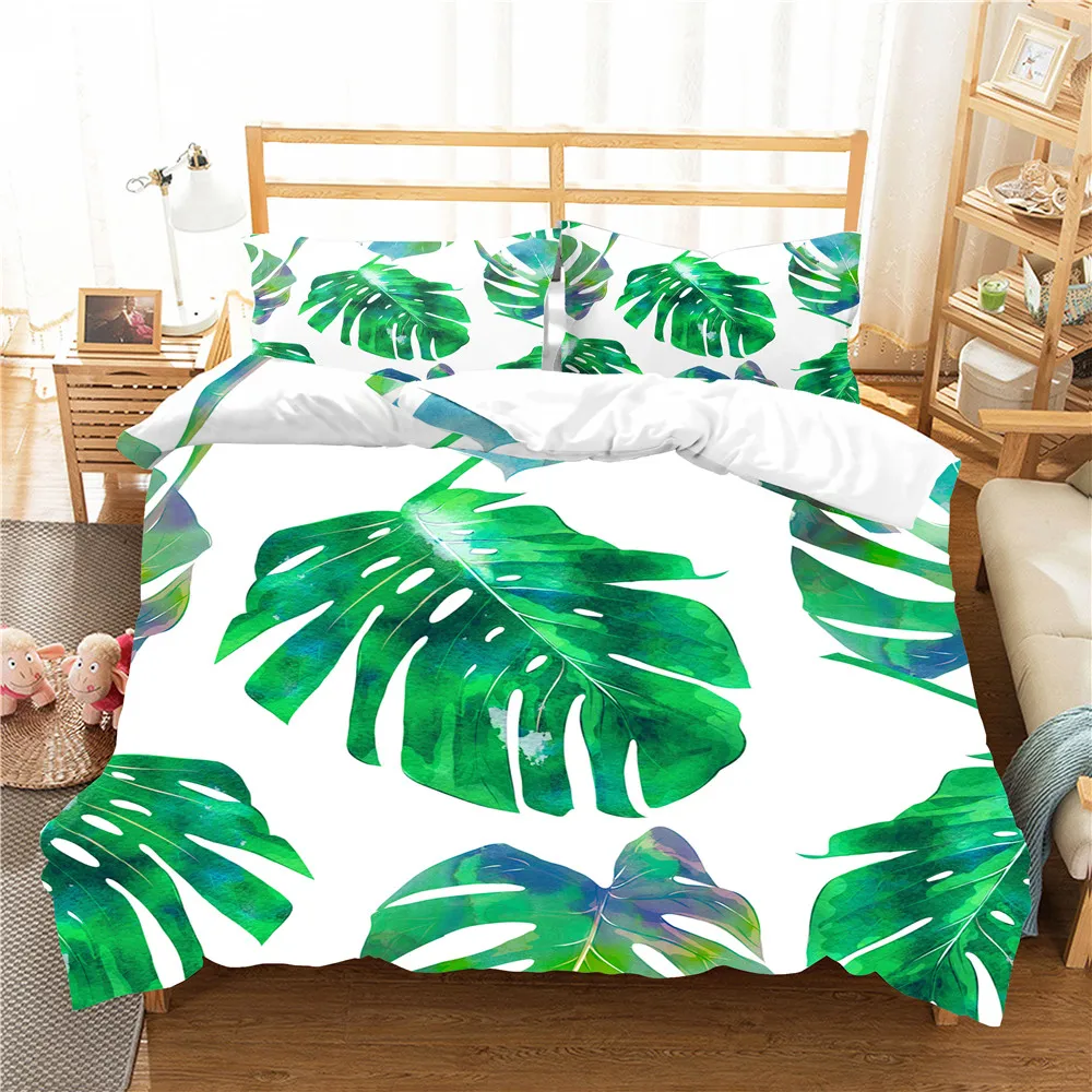 

Luxury Bedding Sets Tropical Plants Bed Cover Green Leaves Children Bedspread 100% Microfiber Soft Single Double Duvet Cover Set