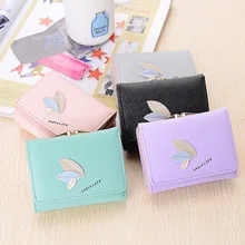 Женский короткий кошелек на застежке, новинка, волнистый простой женский кошелек с застежкой в виде листьев, Женский кошелек, кошелек из искусственной кожи с вышивкой и застежкой