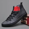 2022 New Men's Leather Shoes Men Boots Korean Black High Top Shoes Men Wear-resisting Loafers Designer Leisure Vulcanized shoes ► Photo 3/6
