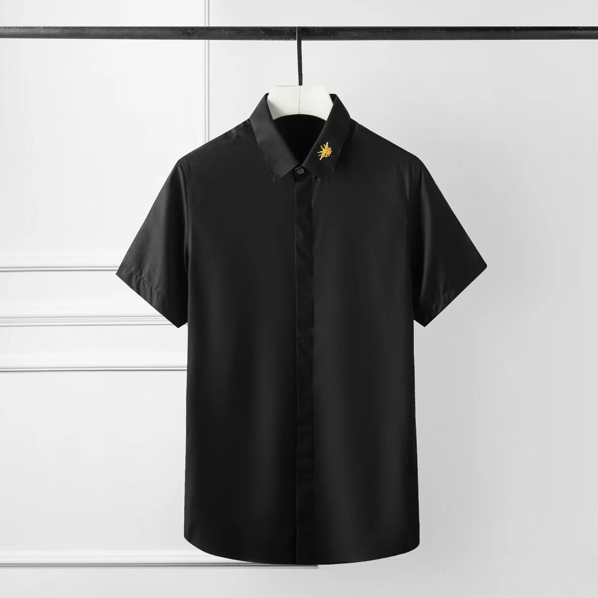 Minglu Summer Bee 3d Embroidery Mens Shirts Plus Size 4xl Short Sleeve Mens Dress Shirts Camisa Masculina Solid Color Shirts Man