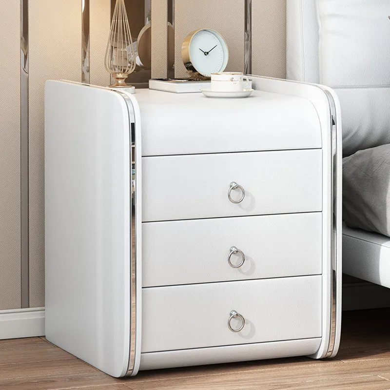 

Light Luxury European Style Free Installation Bedroom Bedside Cabinet Leather Complete Small Storage Cabinet Bedroom Furniture