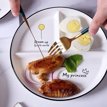 

1pc Kids Dining Plate Ceramic Dish Household Divided Plate Breakfast Tableware Ceramic Weight Loss Ration Plate Random Style