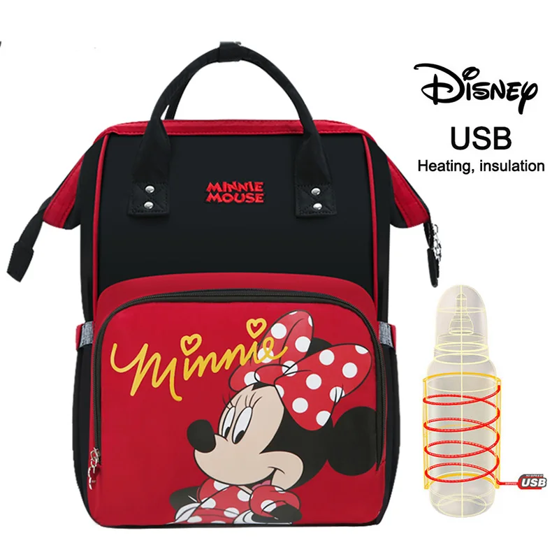 Sacs à couches Disney Disney mickey minnie | Sac à dos rouge, sac à couches poussette pour bébé né, imperméable avec chargeur USB, 2 crochets