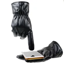 Женские бархатные утолщенные перчатки, перчатки для холодной погоды с теплой двойной подкладкой, кожаные перчатки для вождения с сенсорным экраном, теплые# GEX