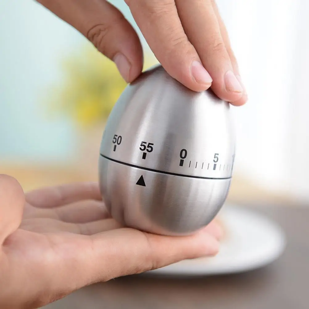 Unique Bargains Home Kitchen Stainless Steel Egg Shaped Cooking Alarm Timer 60 Minutes - Silver Tone