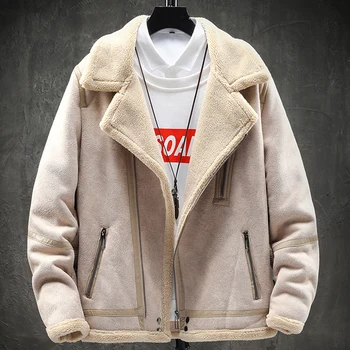 

Winter Biker Mens Shearling Fur Jacket Streewear Big and Tall Mans Faux Fur Leather Coats Overcoat Velvet Clothing Brand B754