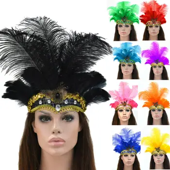 

Newest Women Christmas Festival Vacation Night Club Cocktail Carnival Party Belly Dance Show Headdress Feather Headwear Costume