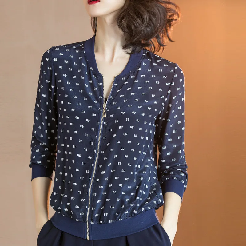 

2018 Autumn Clothing New Style Versatile European Station Abstract Real Silk Printed Short Coat Sunscreen Cardigan Women's Fashi