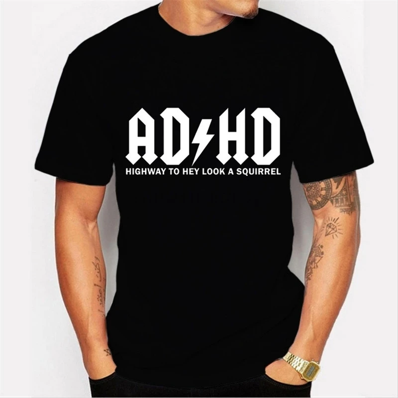 Летняя мужская модная футболка персонализированная простая с надписью ADHD черная