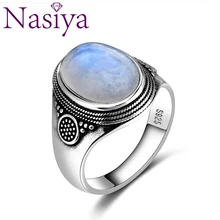 Женское кольцо с натуральным лунным камнем, 925 серебряные ювелирные изделия, ретро вечерние кольца, 10x14 мм, большой эллипс, драгоценный камень, подарок