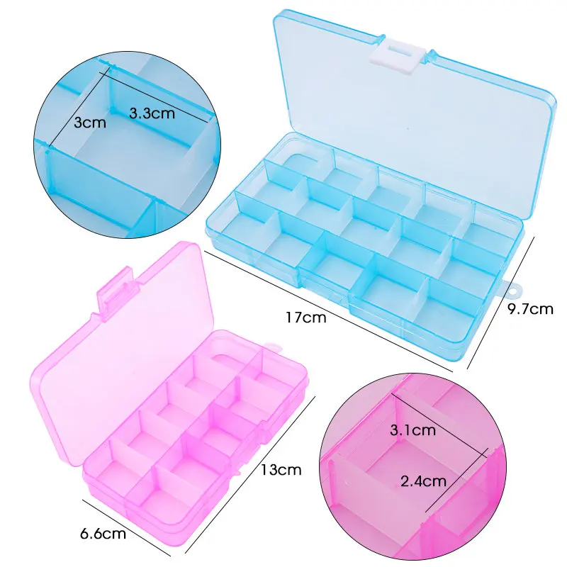 10Grids 15Grids Plastic Organizer Storage Container Jewelry Organizer Box with Adjustable Dividers for Beads Crafts Jewelry DIY