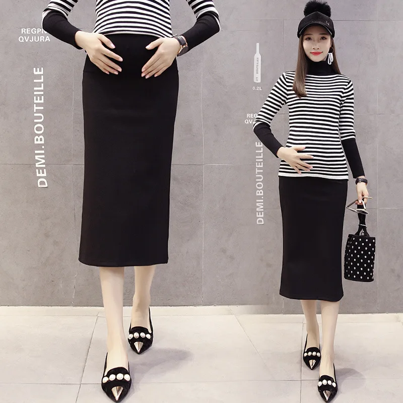 

New Style Maternity Clothes Autumn And Winter Mid-length Abdominal Support Skirt Loose And Plus-sized Sheath Long Skirts Fashion