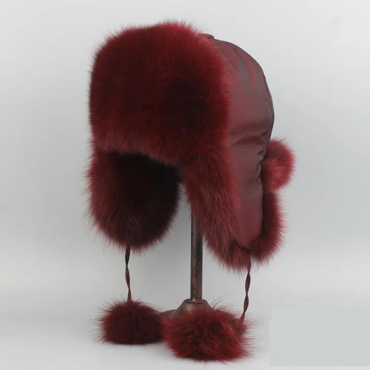 Real Fox Fur Russia Hats For Women Men Winter Thick Warm Cap Ear Flaps Windproof Caps