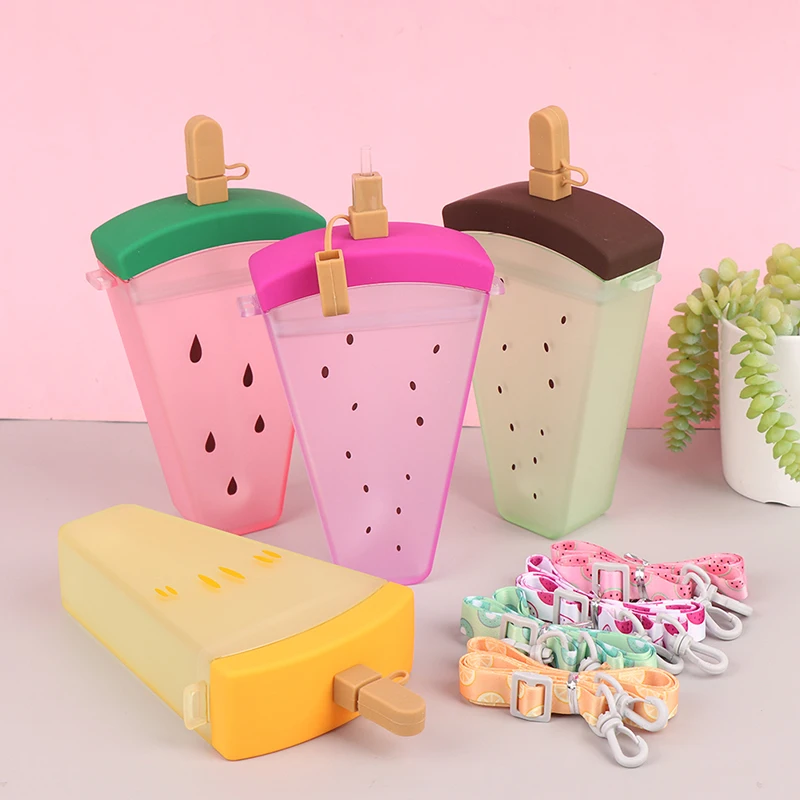 1 Piece Cute Straw Water Juice Bottle with Rope Outdoor Creative Watermelon Cup Mug Portable Summer Water Cup 300ML