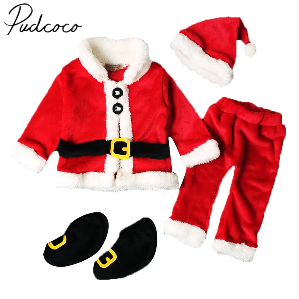 Осенне-зимняя одежда для малышей теплая Рождественская одежда для маленьких мальчиков и девочек топы с Санта-Клаусом+ штаны+ шапка+ обувь, шапки, Рождественский наряд