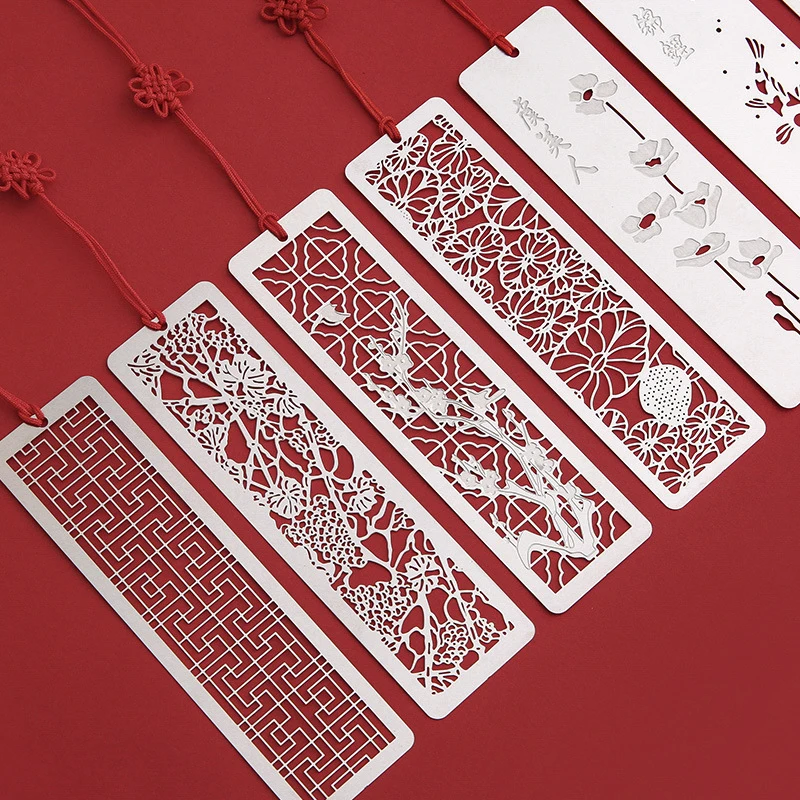 Multifunctional Hollow Metal Bookmark Stainless Steel Ruler Chinese Style Tab for Books