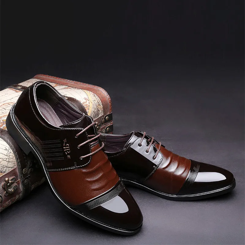 New British Men's Slip On Split Leather Pointed Toe Men Dress Shoes Business Wedding Oxfords Formal Shoes Designer Business Office Lace-Up Loafers Casual Driving Shoes Men's Flat Party Leather Shoes