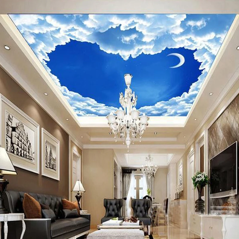 

Drop Shipping Custom 3D Mural Wallpaper Heart-shaped Blue Sky White Clouds Ceiling Frescoes Ceiling Wall Papers Home Decor