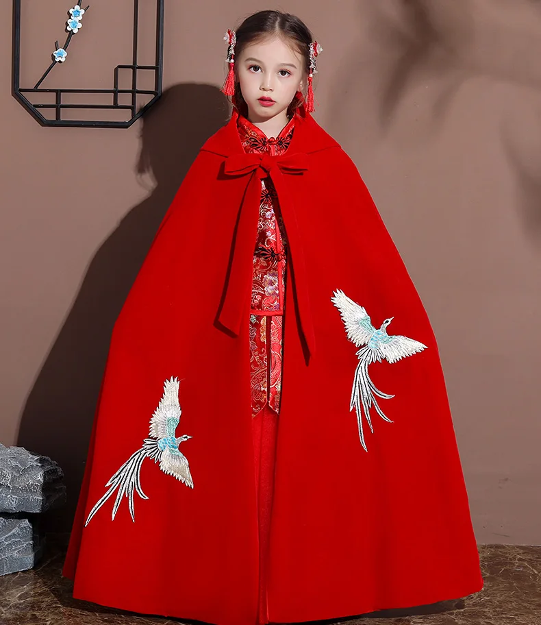 Hanfu/накидка для девочек; Новинка; длинный плащ с вышивкой в китайском стиле; детская Мантия в древнем стиле; детская одежда на год; сохраняющая тепло - Цвет: 5
