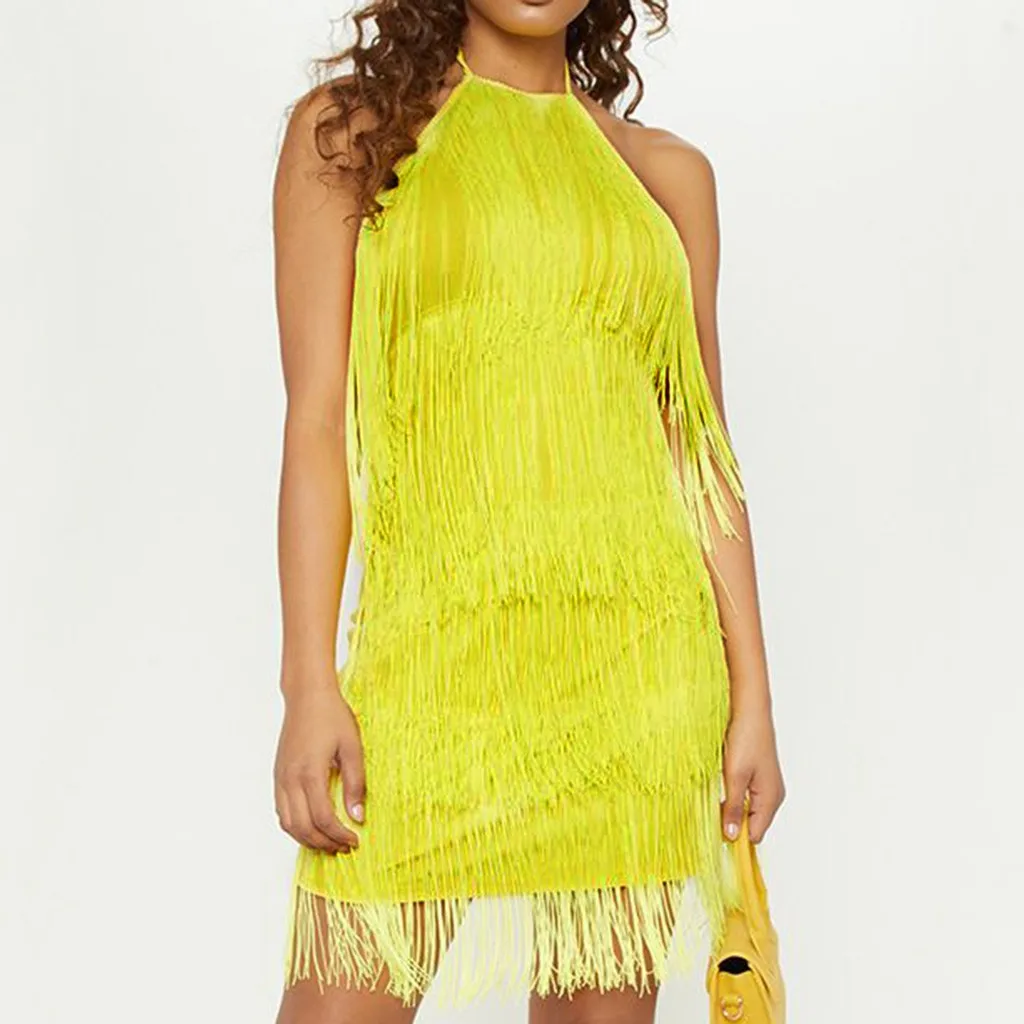 yellow tassel dress