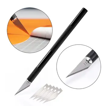 

EHDIS Car Wrap Tools Metal Handle Scalpel Art Knife+5pcs Spare Blades Vinyl Film Cutter Wood Paper Cutting Tool Repair Tools