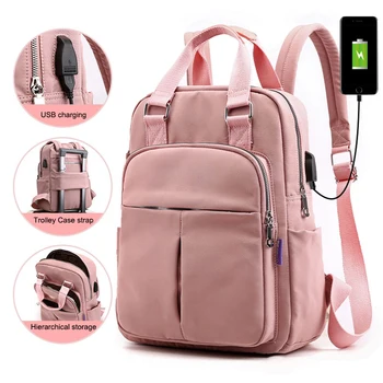 

Hot Selling Women Casual Backpack Zipper School Bags USB Charging Large Capacity for Travel -B5