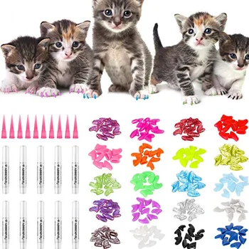 

200pcs Silicone Soft Cat Nail Caps Pets Kitten Paws Grooming Nail Claw Cap Pet Nail Protector Pet Nail Cover with Free Glue Set