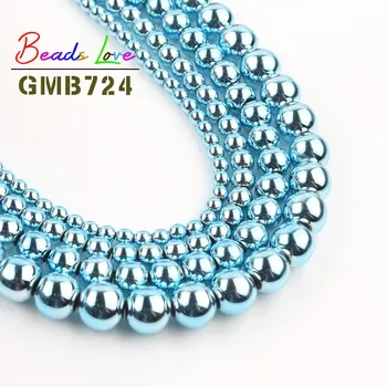 

Natural Stone Light Blue Hematite 3/4/6/8/10mm Round Loose Beads for Jewelry Making DIY Bracelet Necklace Perles Wholesale 15''