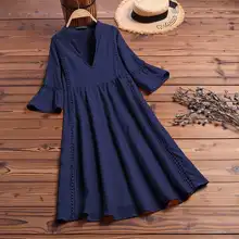  ZANZEA Summer Bohemian Lace Dress 2022 Women's V Neck Flare Sleeve Sundress Female Hollow Patchwork Robe Femme Tunic Vestidos 