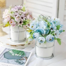 Скандинавская керамическая ваза+ Искусственные Цветочные украшения, украшение для дома, гостиной, стола, имитация цветочного горшка, аксессуары для офиса