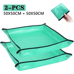Durable Foldable Waterproof Gardening Planting Mat, 50 - 100CM for Flowerpot Transplanting and Garden Tools (50x50CM and 50x50CM)