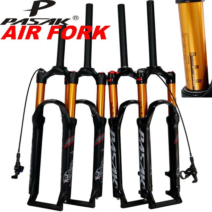 PASAK horquilla de aire para bicicleta de montaña, 26 ", 27,5", 1 29 pulgadas ER 1/8 ", horquillas de suspensión, resistencia al Gas, línea de amortiguación de aceite, bloqueo de freno de disco|Horquilla de bicicleta| -