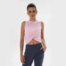 Милый спереди твист для занятия йогой, майка для фитнеса женская спортивная одежда, удобные хлопковые укороченный топ без рукавов для тренажерного зала, бега, спорта, рубашки