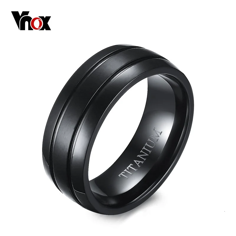 Vnox изделия 8 мм черный Титан Сталь купол Кольца для Для мужчин матовой отделкой двойной паз Обручальные кольца американский размер 9 до 12