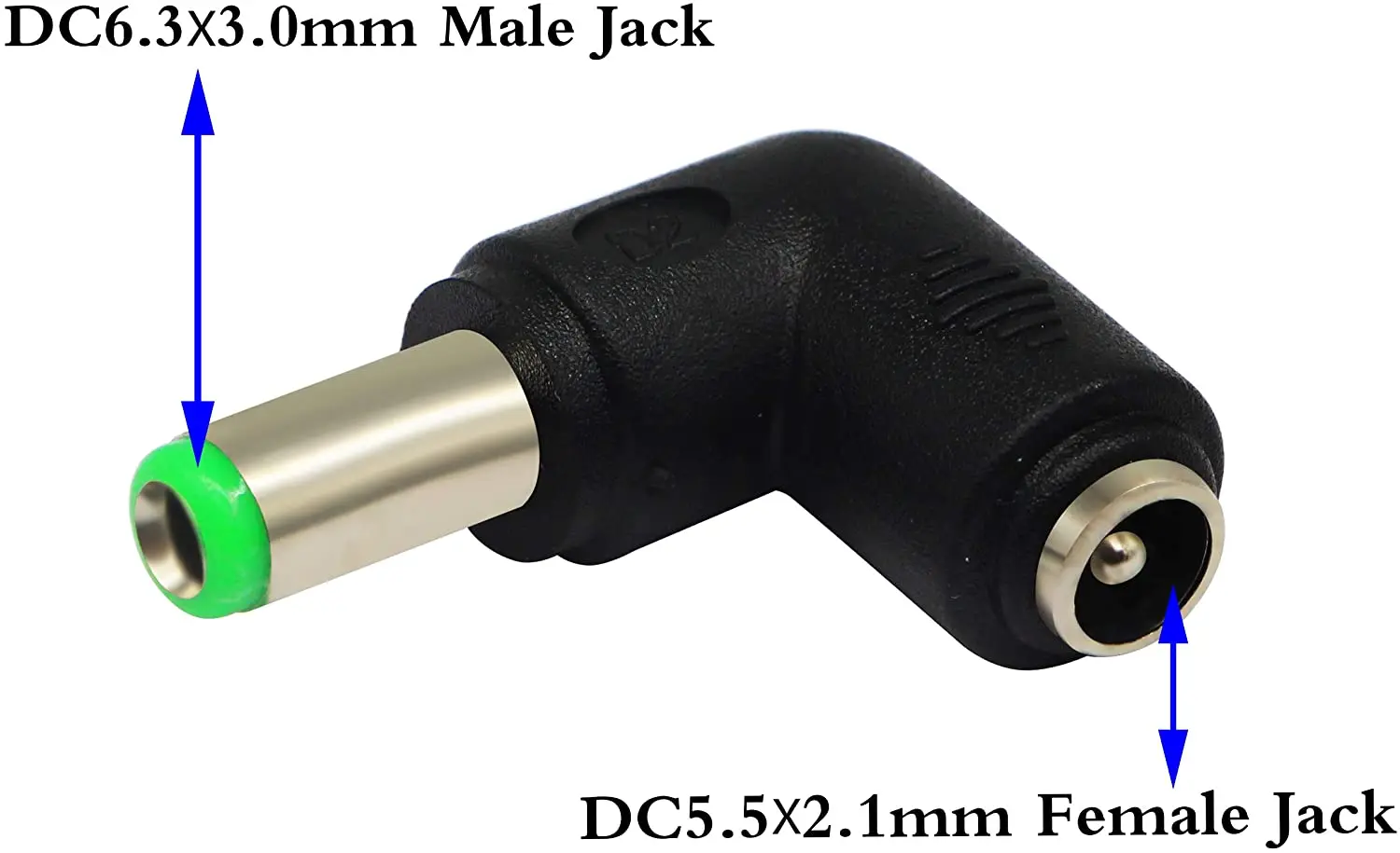2pack DC 6.3x3.0mm Male 90 Degree Angle to DC5.5x2.1mm Female Adapter DC Barrel Power Jack Charging Cable Connector for Tablet