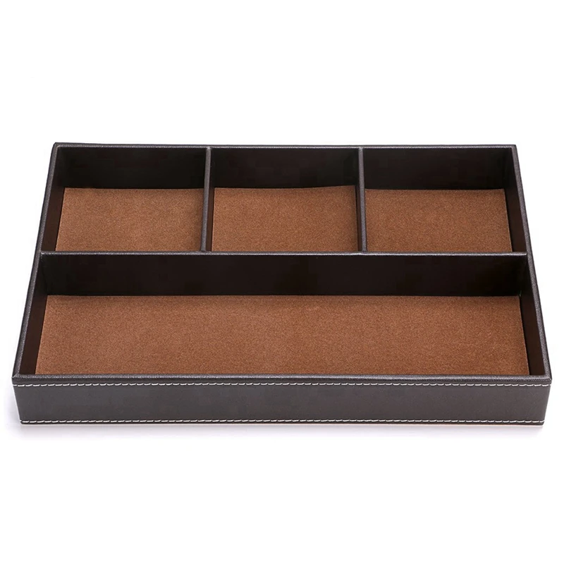  4 Slots Desk Drawer Organizer Pu Leather Drawer Storage Organizer Divider for Office Desk Supplies 