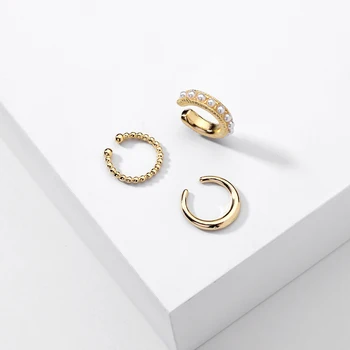 

ZFYIN Gold Plating Pearls Jeweled 3pieces/lot Trendy Mini Ear Cuff Earrings Set for Women