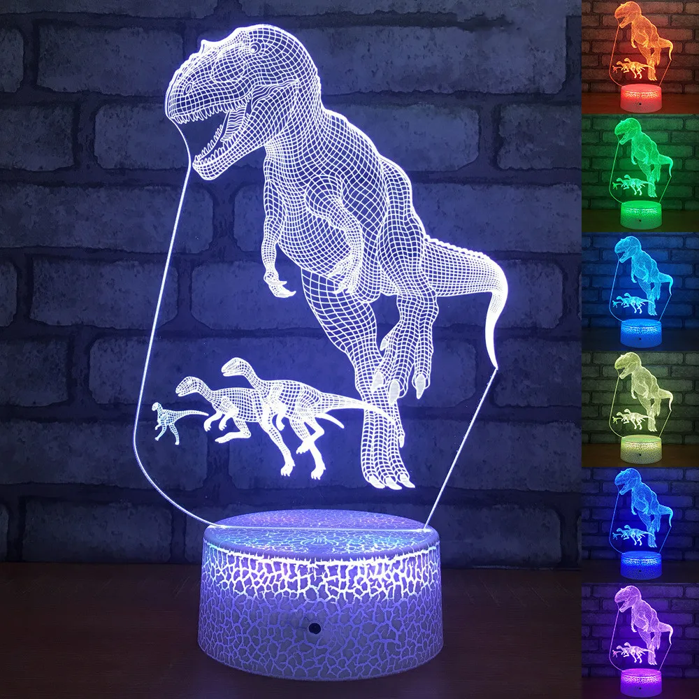 3D светодиодный ночник USB настольная лампа в форме динозавра красочный для детей