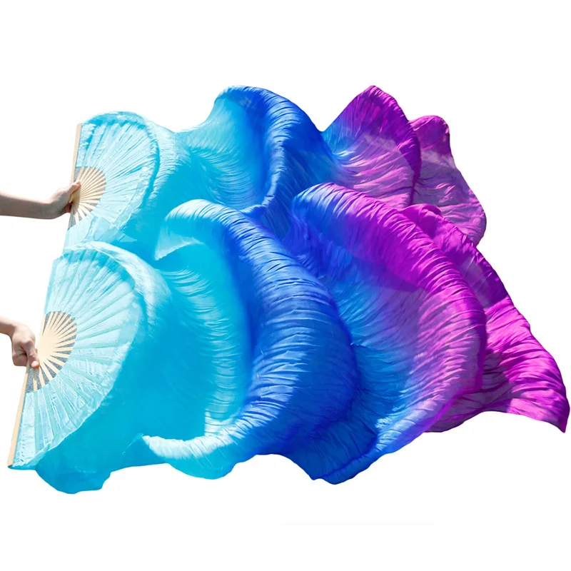 

High Quality 100% Real Silk/Imitation Silk Belly Dance Fans Handmade Dyed Silk Dance Fans Multiple Colors Chinese Silk Fans