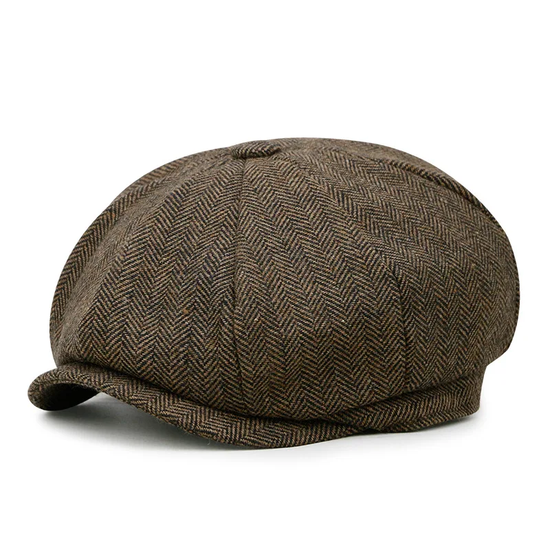 Brown Peaky Blinders, мужские береты, шапка, осень, новая, винтажная, с узором в елочку, восьмиугольная шапка Wo, мужская, повседневная, тыква, шапка в стиле Гэтсби, плоская, берет, шапки - Цвет: Brown