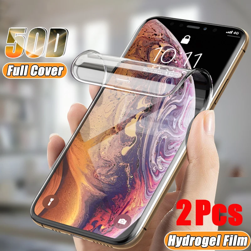 2Pcs 50D Hydrogel Film For iPhone SE2 2020 7 8 Plus Screen Protector for 12 11 Pro X XS XR Max Soft Protective | Мобильные телефоны