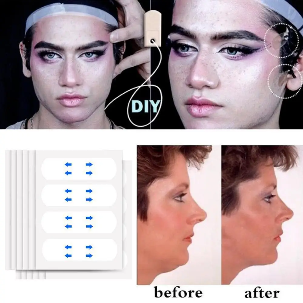 Adhesivo de maquillaje con forma de V, cinta adhesiva de estiramiento facial, impermeable, instantáneo, 40 Uds.