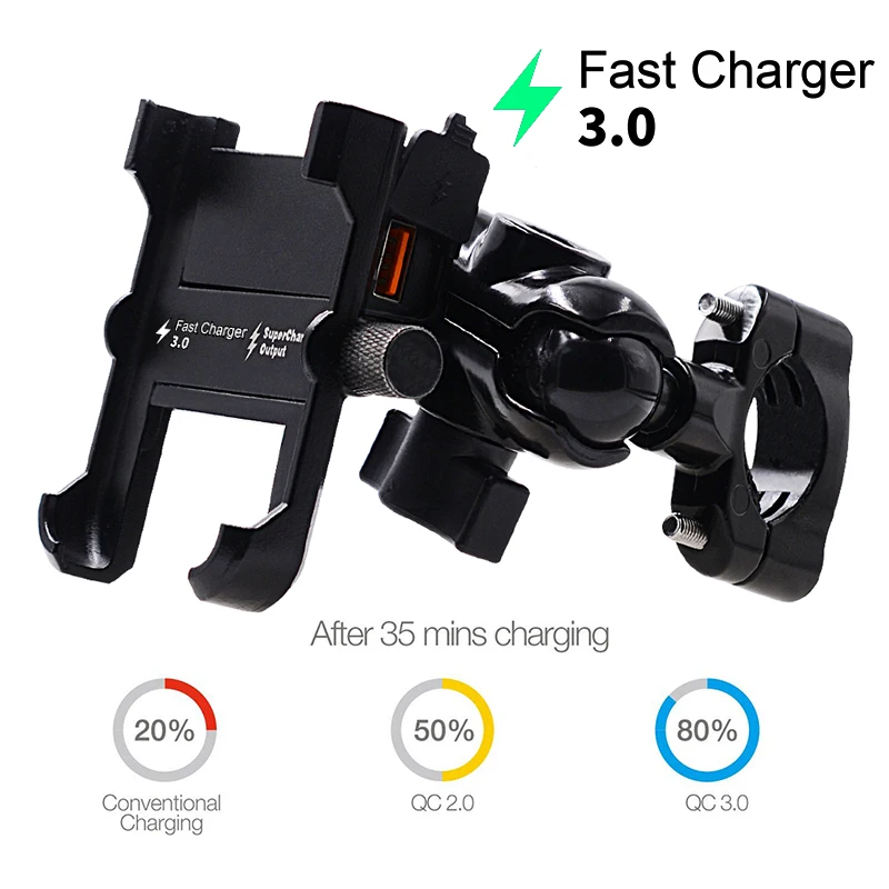 2 IN 1 Motorcycle Phone Bracket with Fast Charger Stable Waterproof FC 3.0 Smart Recognition Aluminum Car Rack Set | Мобильные