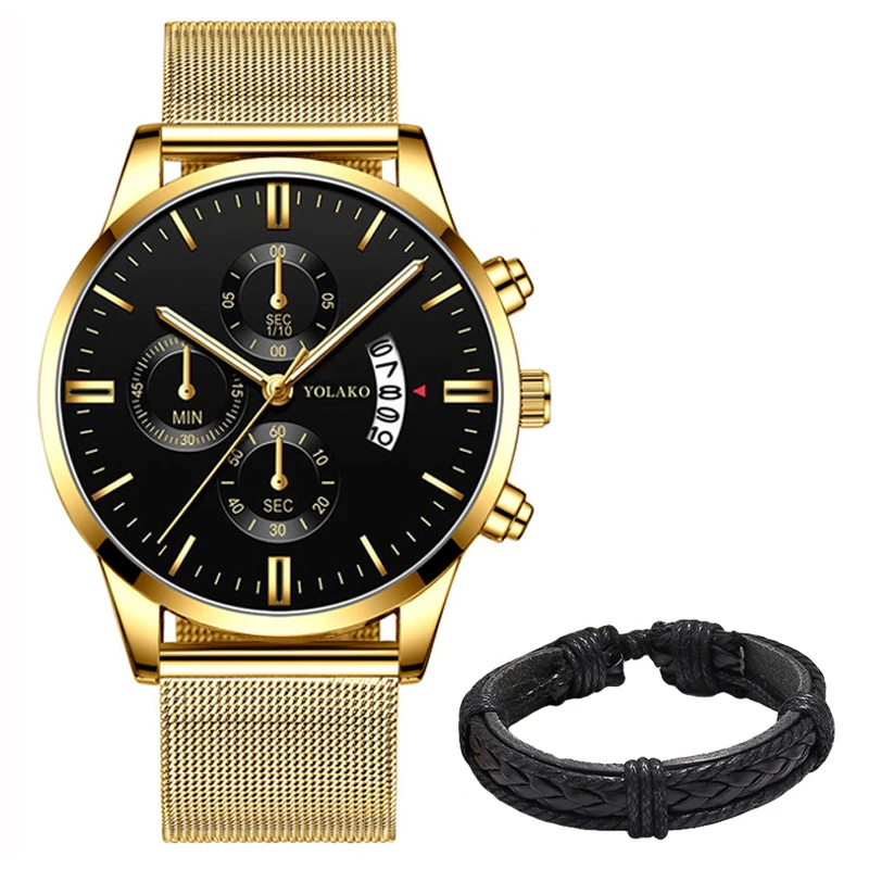 Fashion Mens Sports Watches Luxury Men Stainless Steel Mesh Belt Watch Male Business Quartz Wristwatch Leather Bracelet Clock 
