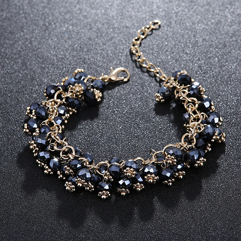 

ELESHE Bohemian Charm Bracelet For Women Multilayer Black Natural Stone Beads Bracelet Bangle with Gold Chain Fashion Jewelry